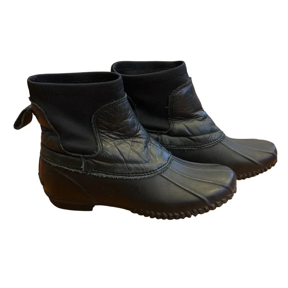 Loeffler Randall Hatley Duck Boot‎ Black Leather Size 8 GUC